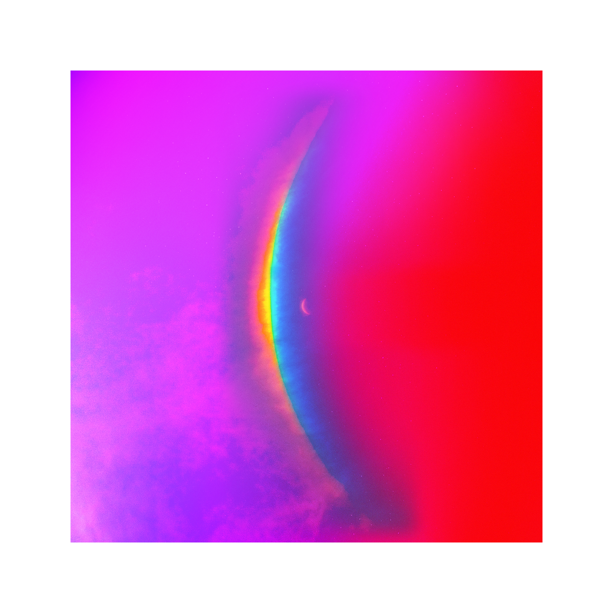 The album artwork features a crescent moon in the center, with a large, arced rainbow light dispersion to the left. The colors created by the light dispersion flow from red to orange, yellow, green, light&dark blue. In contrast to the standard edition, which has a blue sky filled with stars, on the Full Moon edition, the design stands out on a rich background of red, purple and lilac hues that smoothly shift through darker and lighter shades, making a seamless gradient.